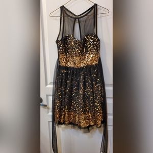 Crystal Doll Black and Gold Sequin Dress, Sz 1